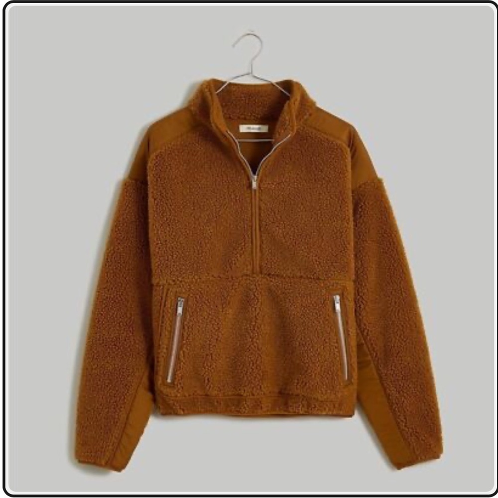 Madewell Brown Sherpa Half-Zip Jacket